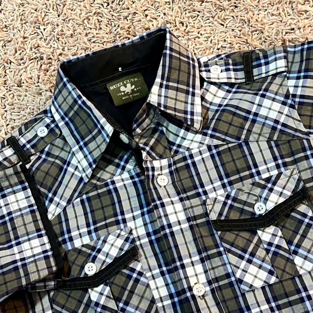 Buzz Cuts‎ Boys Plaid Short Sleeve Button Up Shirt Top Sz 7